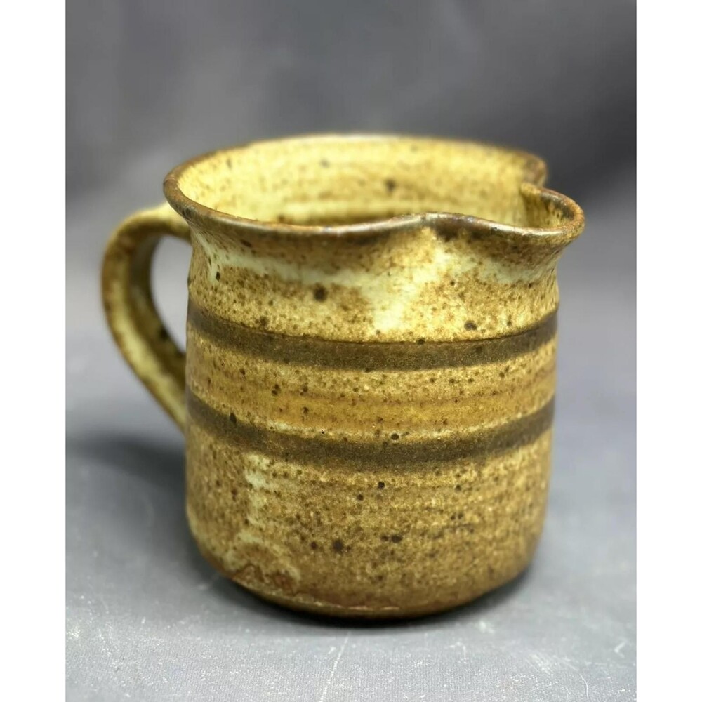 Art Pottery Creamer: Glazed Stoneware Vessel Signed